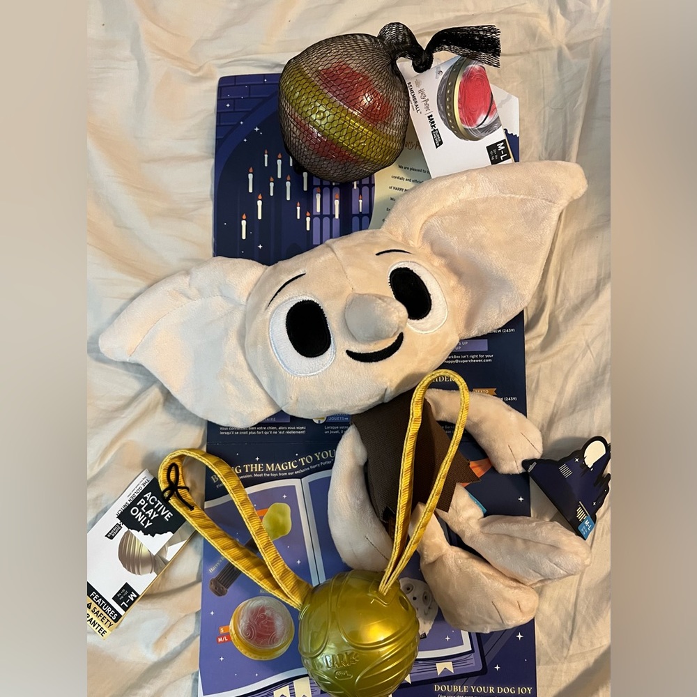 BARK BOX Harry Potter 3 toys - Dobby, Rememberall, and Snitch NWT SUPERCHEWER